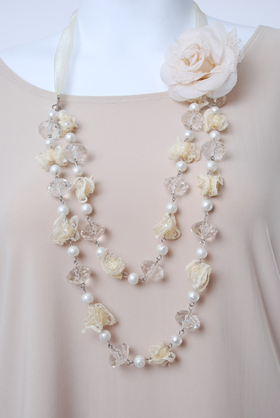 立體花形珍珠頸飾